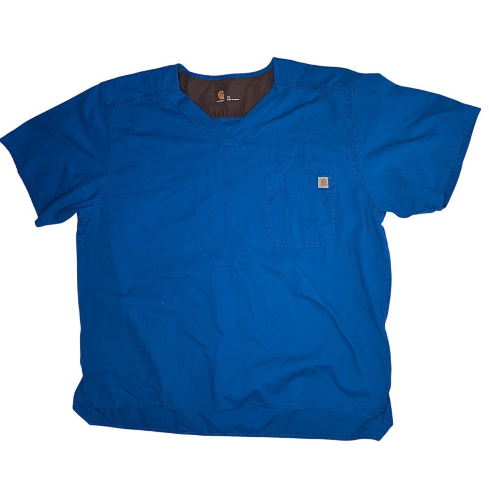 Carhartt Womens‎ Blue Short Sleeve Nursing Scrub Top Shirt Pocket V Neck XL